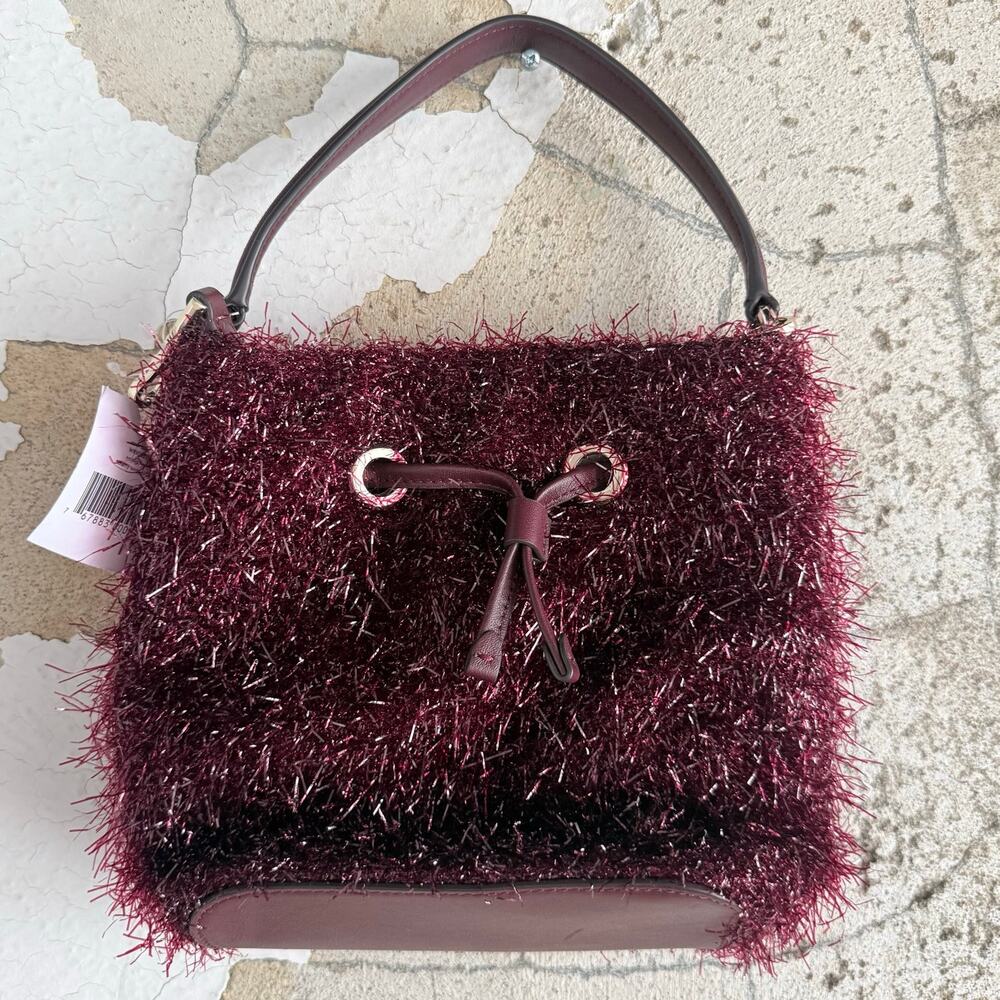Kate Spade Bucket Bag Natalia Tinsel Cherry Wood Purse NWT Crossbody Party
